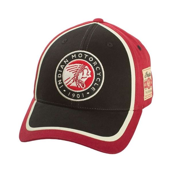Strapback Circle Patch Hat with Indian Motorcycle® Headdress Logo, Red/Black