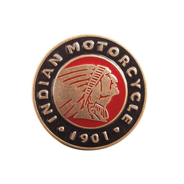 Round Brass Belt Buckle with Indian Motorcycle® Logo, Red/Brown
