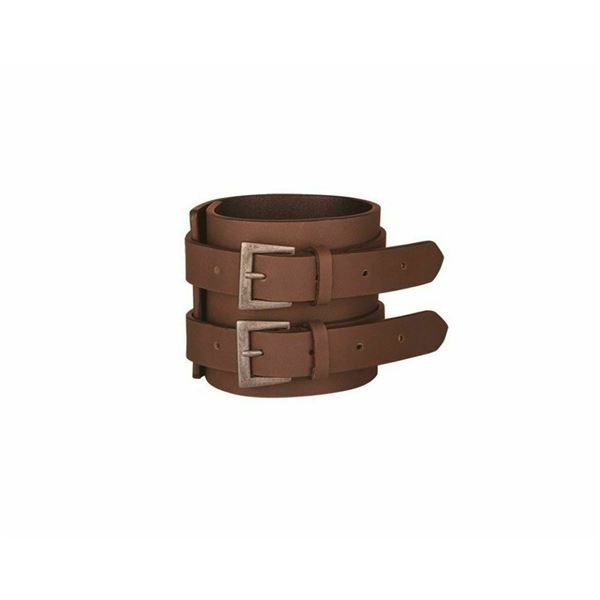 Double Strap and Buckle Leather Cuff Wristband, Brown