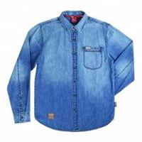 Men's Long-Sleeve Button Down Washed Shirt, Blue Denim