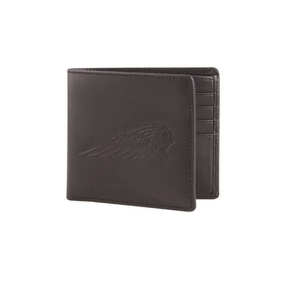 Leather Bi-Fold Wallet with Embossed Logo, Black