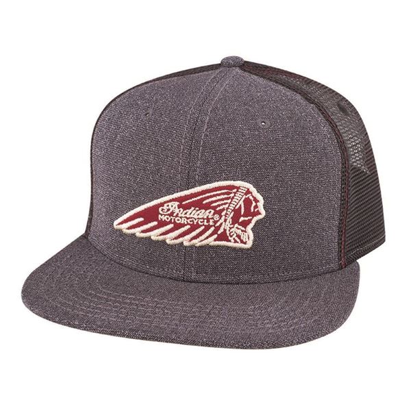 Mesh Flexfit Flatbill Headdress Hat with Indian Motorcycle® Logo, Gray/Black