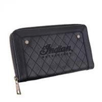 Women's Leather Clutch Purse with Embroidered Logo, Blac