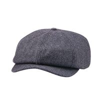 Wool Herringbone Newsboy Hat, Gray