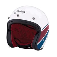 Retro Open Face Helmet with Stripe and Checker, White