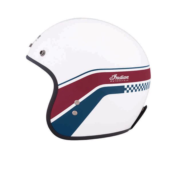 Retro Open Face Helmet with Stripe and Checker, White