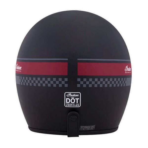 Retro Open Face Helmet with Stripe and Checker, Matte Black