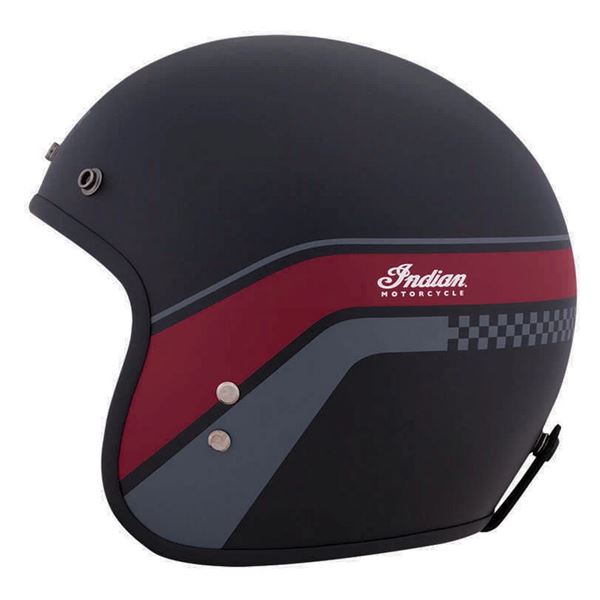 Retro Open Face Helmet with Stripe and Checker, Matte Black