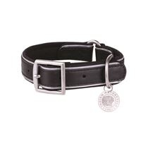 Leather Dog Collar with Branded Tag, Black